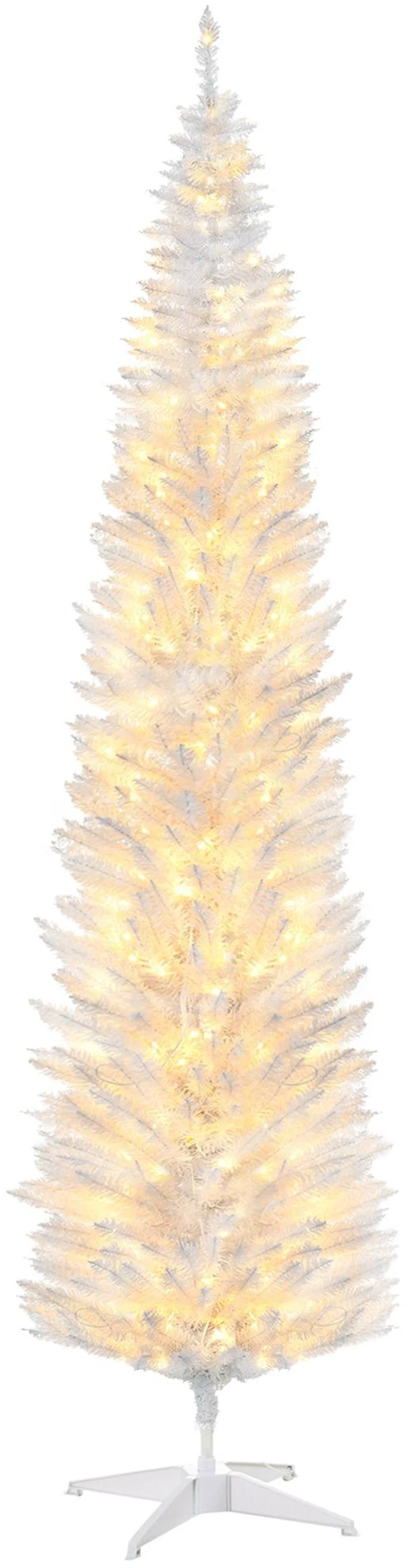 Main image of Tall Pre Lit Slim Noble Fir Artificial Christmas Tree with LED Lights and Tips, Christmas Decoration, White, Plastic