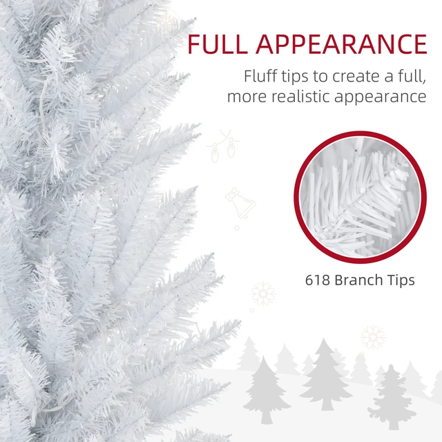 Alt view image 3 of 7 - Tall Pre Lit Slim Noble Fir Artificial Christmas Tree with LED Lights and Tips, Christmas Decoration, White, Plastic