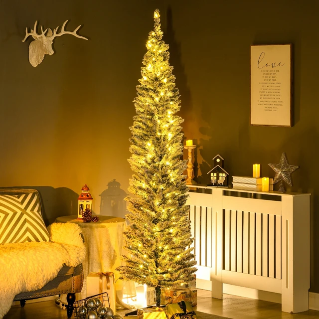 Alt view image 7 of 7 - Tall Pre Lit Slim Noble Fir Artificial Christmas Tree with LED Lights and Tips, Christmas Decoration, Green, Plastic