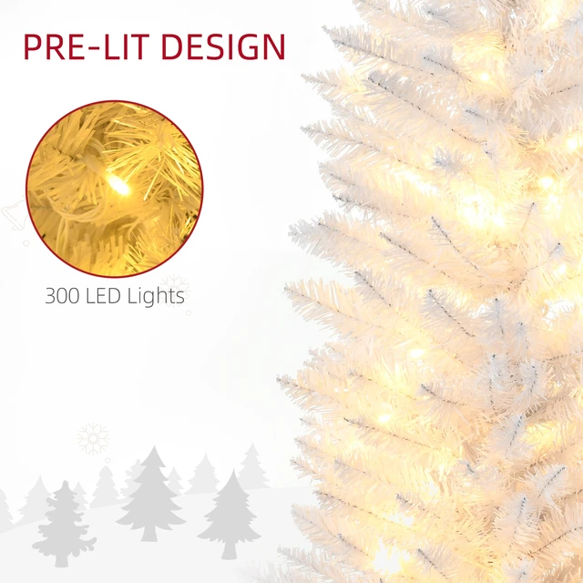 Alt view image 4 of 7 - Tall Pre Lit Slim Noble Fir Artificial Christmas Tree with LED Lights and Tips, Christmas Decoration, White, Plastic