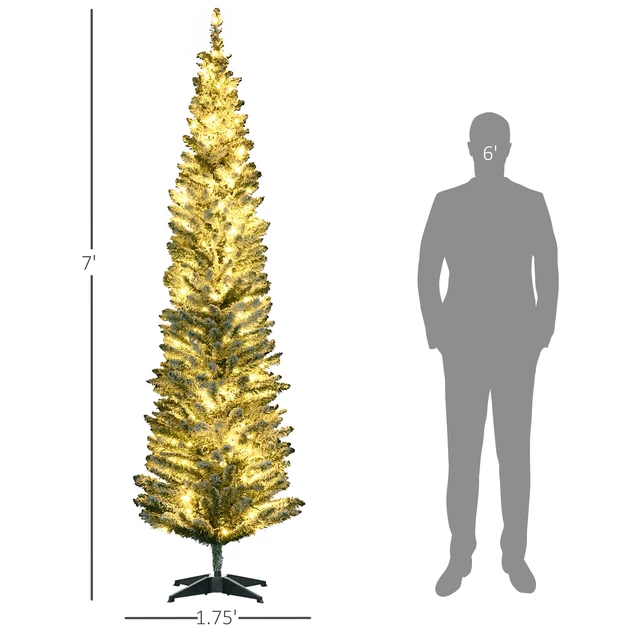 Alt view image 6 of 7 - Tall Pre Lit Slim Noble Fir Artificial Christmas Tree with LED Lights and Tips, Christmas Decoration, Green, Plastic