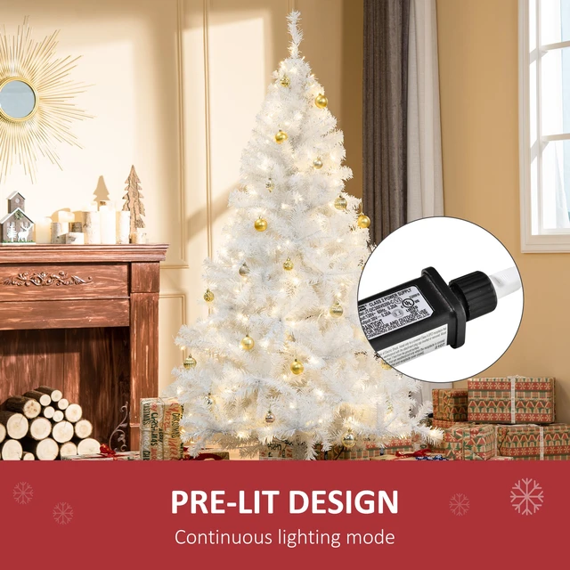 Alt view image 5 of 7 - Tall Prelit Christmas Tree Douglas Fir Artificial Christmas Tree with Realistic Branches, LED Lights and Tips, White