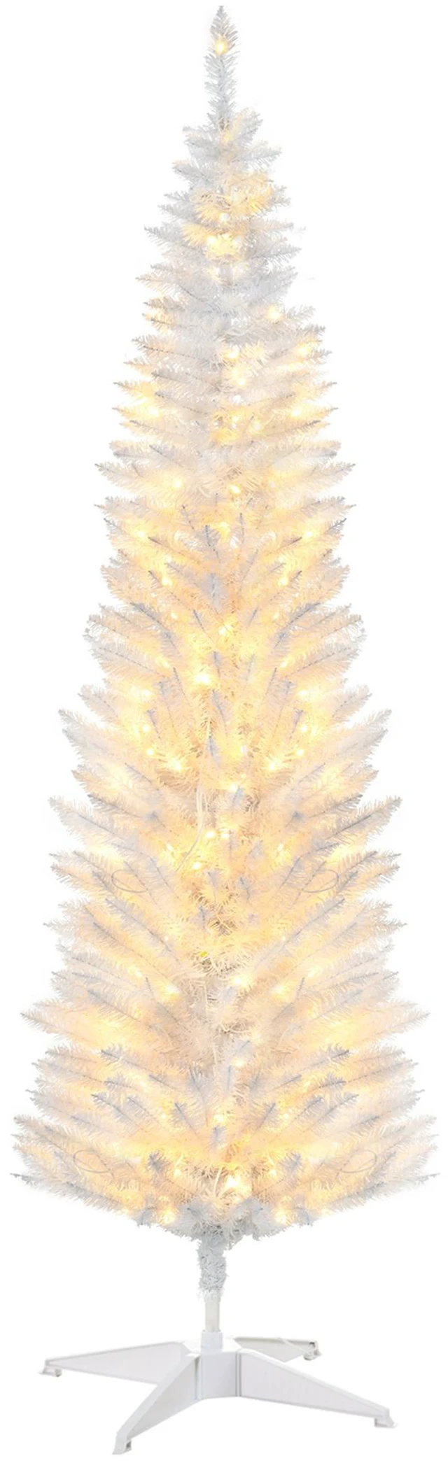 Main image of Tall Pre Lit Slim Noble Fir Artificial Christmas Tree with LED Lights and Tips, Christmas Decoration, White, Plastic