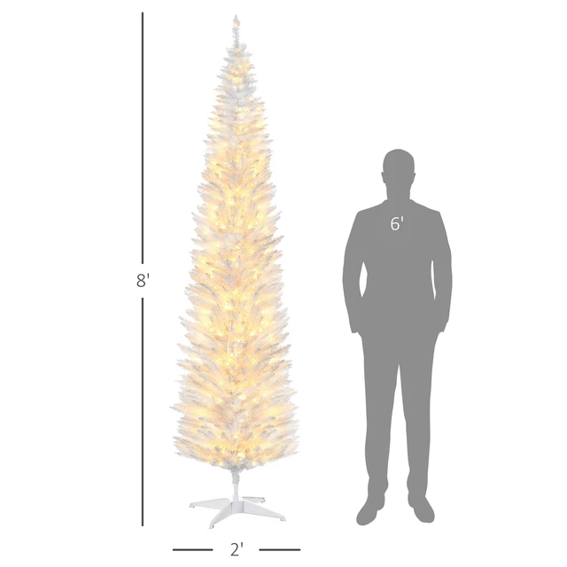 Alt view image 6 of 7 - Tall Pre Lit Slim Noble Fir Artificial Christmas Tree with LED Lights and Tips, Christmas Decoration, White, Plastic
