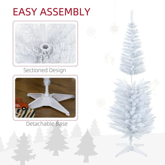 Alt view image 3 of 7 - Tall Pre Lit Slim Noble Fir Artificial Christmas Tree with LED Lights and Tips, Christmas Decoration, White, Plastic