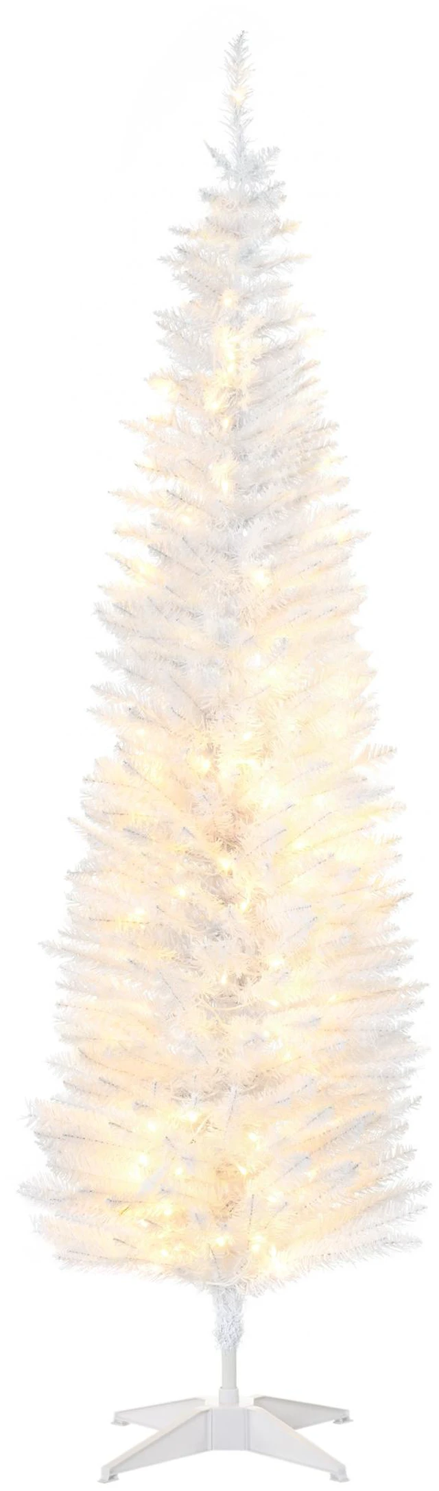 Main image of Tall Pre Lit Slim Noble Fir Artificial Christmas Tree with LED Lights and Tips, Christmas Decoration, White, Plastic