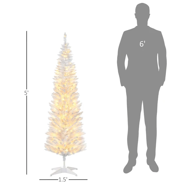 Alt view image 7 of 7 - Tall Pre Lit Slim Noble Fir Artificial Christmas Tree with LED Lights and Tips, Christmas Decoration, White, Plastic