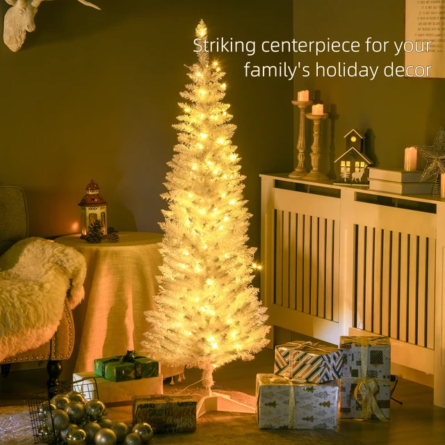 Alt view image 6 of 7 - Tall Pre Lit Slim Noble Fir Artificial Christmas Tree with LED Lights and Tips, Christmas Decoration, White, Plastic