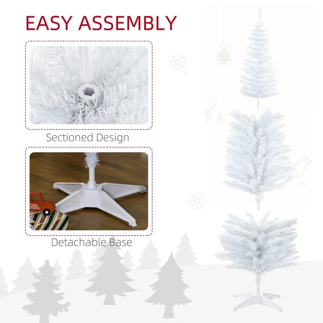 Alt view image 3 of 7 - Tall Pre Lit Slim Noble Fir Artificial Christmas Tree with LED Lights and Tips, Christmas Decoration, White, Plastic