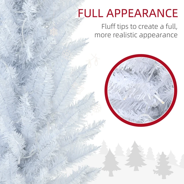 Alt view image 4 of 7 - Tall Pre Lit Slim Noble Fir Artificial Christmas Tree with LED Lights and Tips, Christmas Decoration, White, Plastic