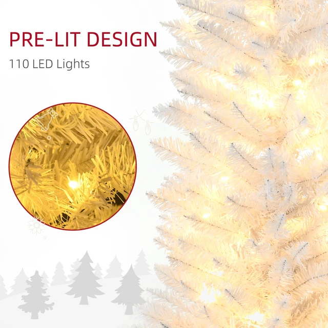 Alt view image 5 of 7 - Tall Pre Lit Slim Noble Fir Artificial Christmas Tree with LED Lights and Tips, Christmas Decoration, White, Plastic