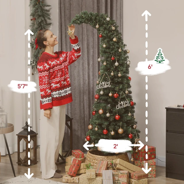 Alt view image 7 of 7 - 6 ft Prelit Whimsical Christmas Tree, Slim High Mountain Fir Holiday Decor with Leds and Modes Xmas Tree with Tips