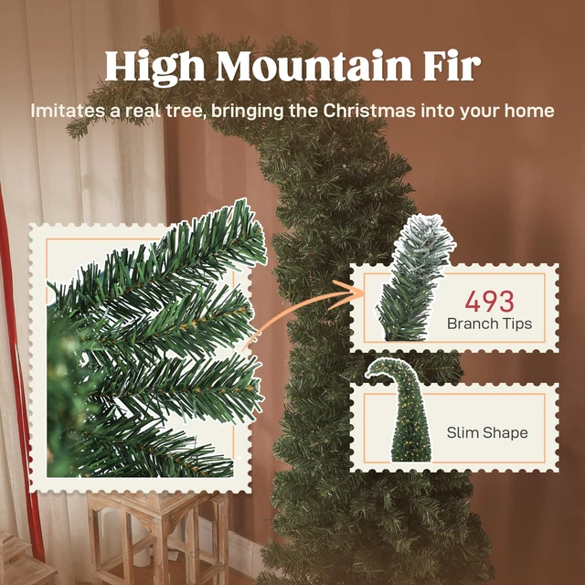 Alt view image 3 of 7 - 6 ft Prelit Whimsical Christmas Tree, Slim High Mountain Fir Holiday Decor with Leds and Modes Xmas Tree with Tips