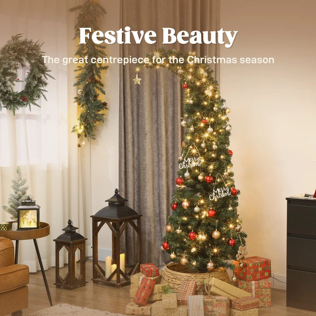 Alt view image 6 of 7 - 6 ft Prelit Whimsical Christmas Tree, Slim High Mountain Fir Holiday Decor with Leds and Modes Xmas Tree with Tips