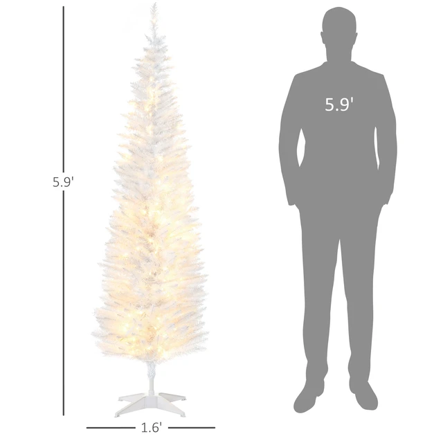 Alt view image 7 of 7 - Tall Pre Lit Slim Noble Fir Artificial Christmas Tree with LED Lights and Tips, Christmas Decoration, White, Plastic