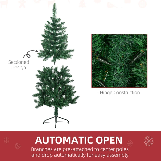 Alt view image 4 of 7 - 5 ft Half Artificial Christmas Tree Holiday Décor with Branches, Auto Open Steel Base, Green, Plastic