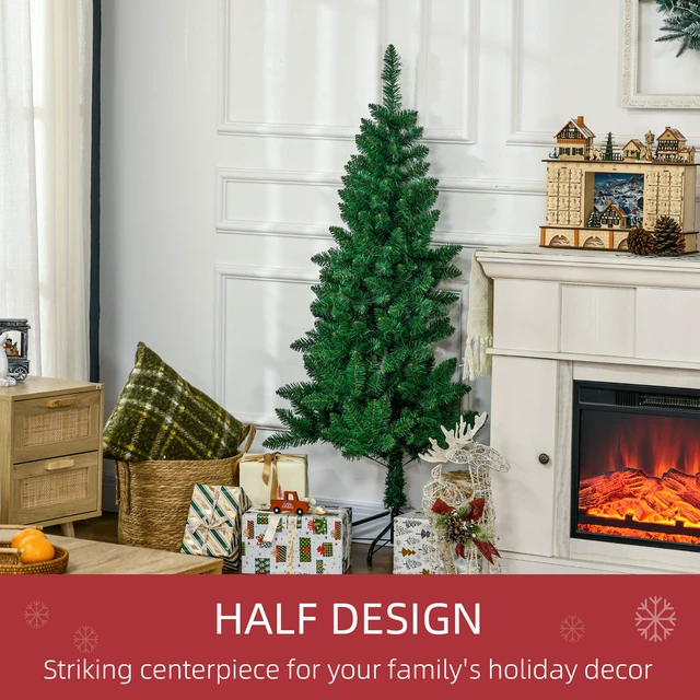 Alt view image 6 of 7 - 5 ft Half Artificial Christmas Tree Holiday Décor with Branches, Auto Open Steel Base, Green, Plastic