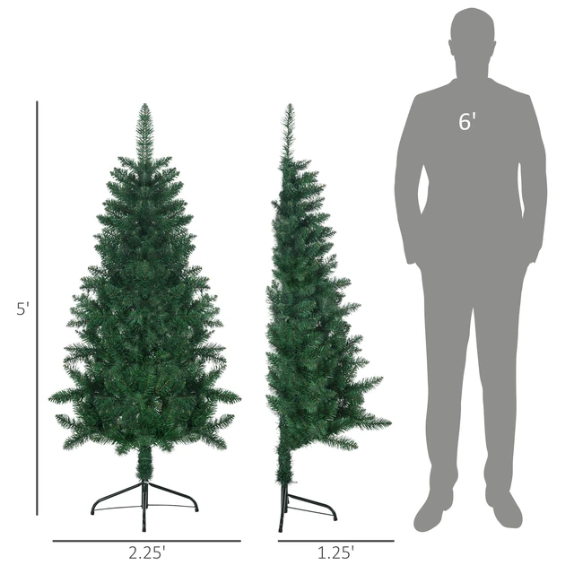 Alt view image 7 of 7 - 5 ft Half Artificial Christmas Tree Holiday Décor with Branches, Auto Open Steel Base, Green, Plastic