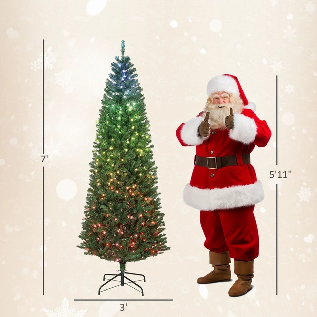 Alt view image 7 of 7 - 7 ft Prelit Christmas Tree with Colorful DIY Synchronized LED Lights and Remote, Slim Fir Hinged Xmas Tree with Dense