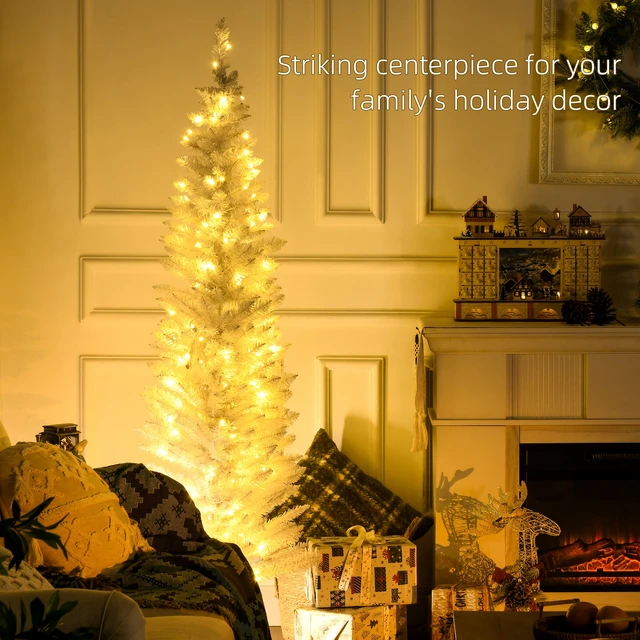 Alt view image 6 of 7 - Tall Pre Lit Slim Noble Fir Artificial Christmas Tree with LED Lights and Tips, Christmas Decoration, White, Plastic