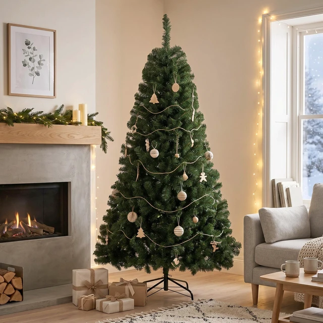 Alt view image 2 of 7 - 6 ft Norwegian Spruce Artificial Christmas Tree with Branch Tips, Foldable Metal Stand Easy Assembly Hinged Design Full