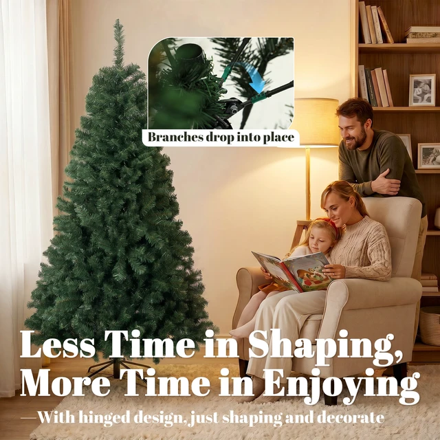 Alt view image 4 of 7 - 6 ft Norwegian Spruce Artificial Christmas Tree with Branch Tips, Foldable Metal Stand Easy Assembly Hinged Design Full