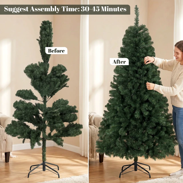 Alt view image 3 of 7 - 6 ft Norwegian Spruce Artificial Christmas Tree with Branch Tips, Foldable Metal Stand Easy Assembly Hinged Design Full