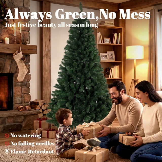Alt view image 6 of 7 - 6 ft Norwegian Spruce Artificial Christmas Tree with Branch Tips, Foldable Metal Stand Easy Assembly Hinged Design Full
