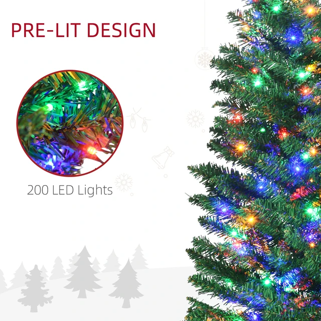 Alt view image 5 of 7 - 7 ft Tall Pencil Prelit Artificial Christmas Tree Holiday Décor with Branches, Colorful LED Lights Steel Base, Green