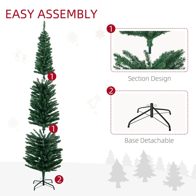 Alt view image 3 of 7 - 7 ft Tall Pencil Prelit Artificial Christmas Tree Holiday Décor with Branches, Colorful LED Lights Steel Base, Green