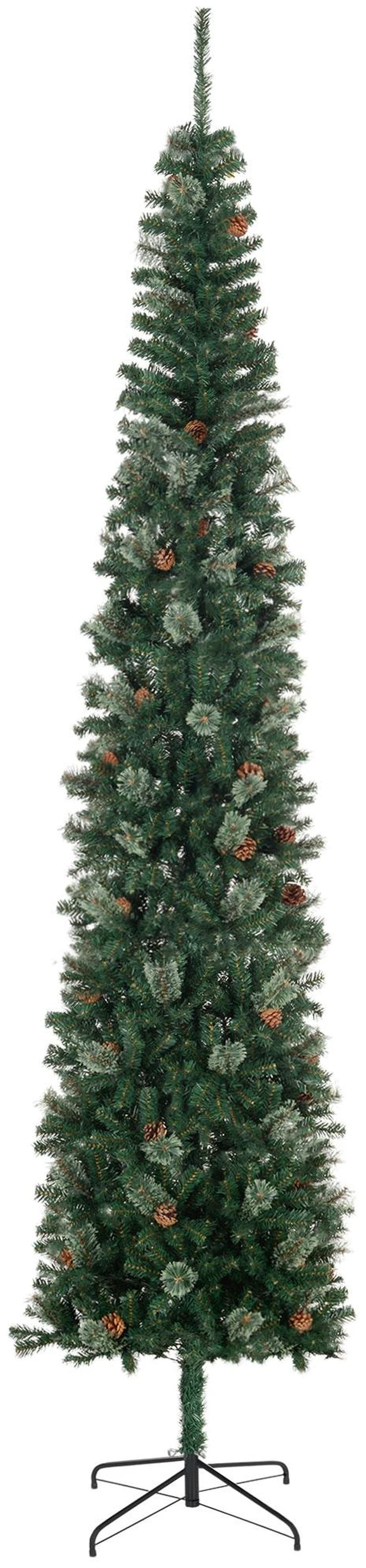 Main image of 9.5 Foot Pencil Artificial Christmas Tree, Slim Needles Xmas Tree with Realistic Branches Cones Metal Base, Green