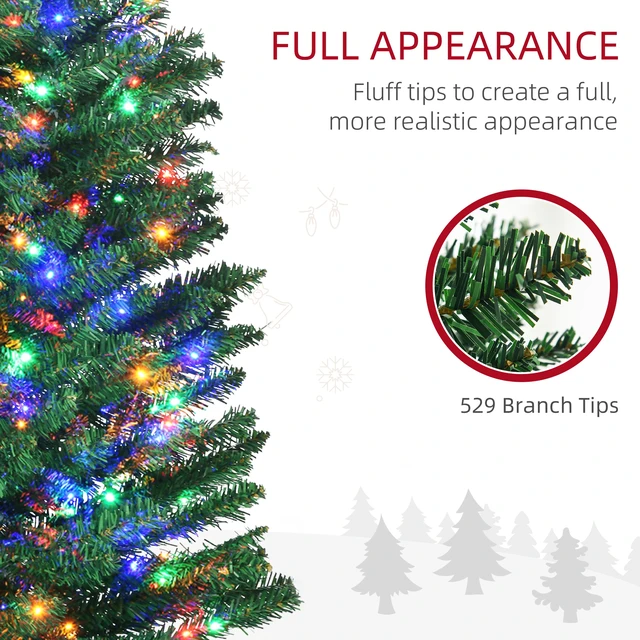 Alt view image 4 of 7 - 7 ft Tall Pencil Prelit Artificial Christmas Tree Holiday Décor with Branches, Colorful LED Lights Steel Base, Green