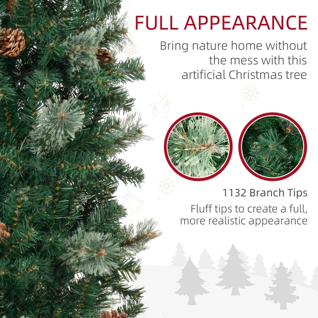 Alt view image 3 of 7 - 9.5 Foot Pencil Artificial Christmas Tree, Slim Needles Xmas Tree with Realistic Branches Cones Metal Base, Green