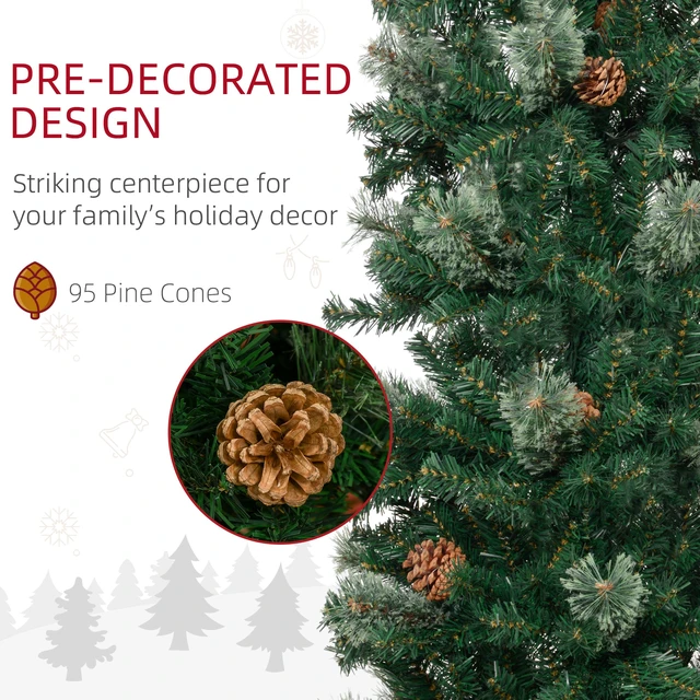 Alt view image 4 of 7 - 9.5 Foot Pencil Artificial Christmas Tree, Slim Needles Xmas Tree with Realistic Branches Cones Metal Base, Green