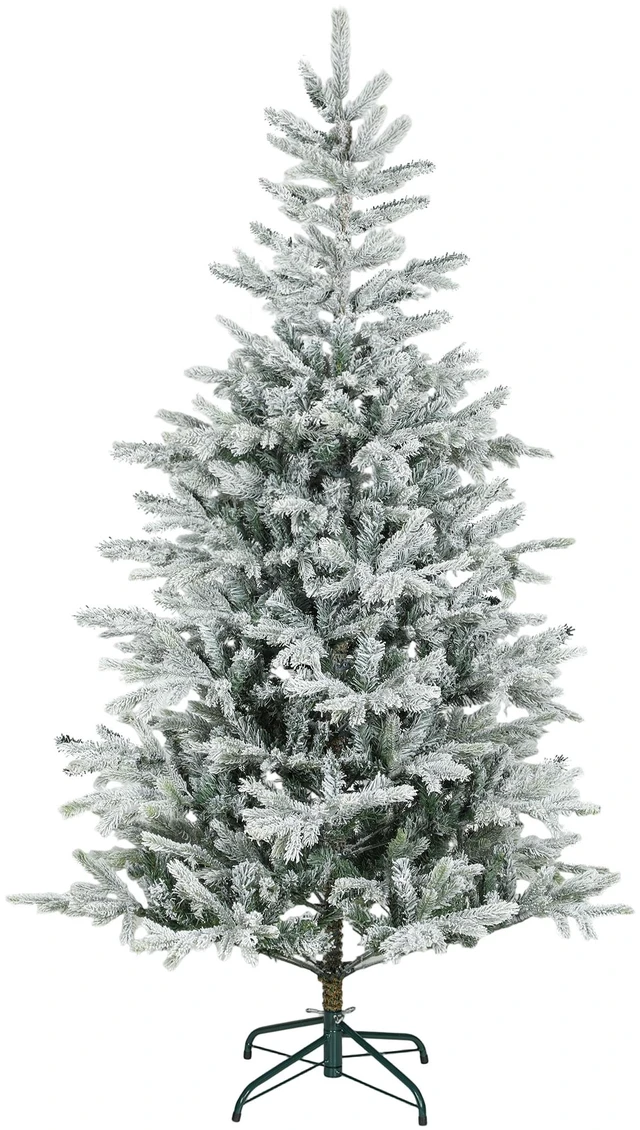 Main image of 6 ft Artificial Spruce Slim Christmas Tree, Snow Flocked Xmas Tree Branch Tips Foldable Metal Stand and Hinged
