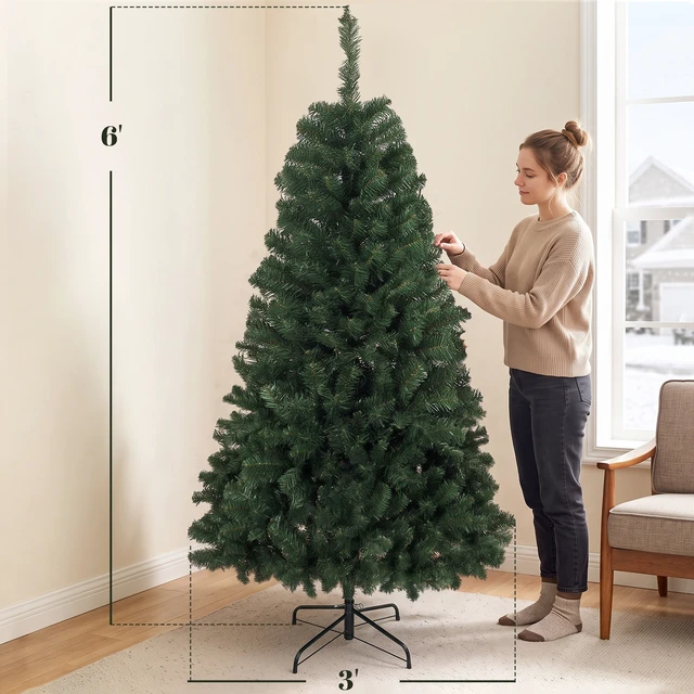 Alt view image 7 of 7 - 6 ft Norwegian Spruce Artificial Christmas Tree with Branch Tips, Foldable Metal Stand Easy Assembly Hinged Design Full