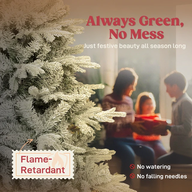 Alt view image 6 of 7 - 6 ft Artificial Spruce Slim Christmas Tree, Snow Flocked Xmas Tree Branch Tips Foldable Metal Stand and Hinged