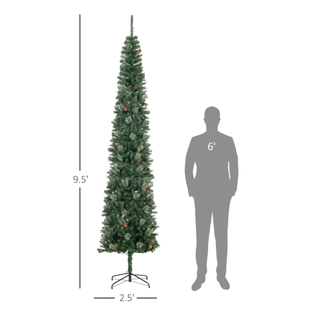 Alt view image 7 of 7 - 9.5 Foot Pencil Artificial Christmas Tree, Slim Needles Xmas Tree with Realistic Branches Cones Metal Base, Green