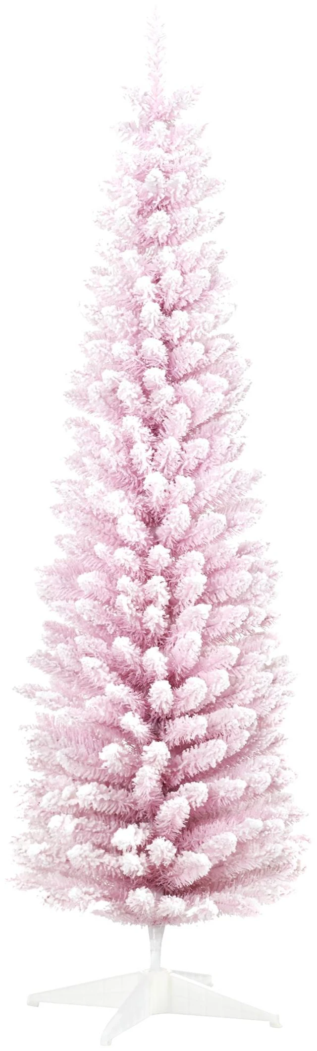 Main image of Snow Flocked Artificial Pencil Christmas Tree, Slim Xmas Tree with Realistic Branches and Plastic Base Stand for Indoor