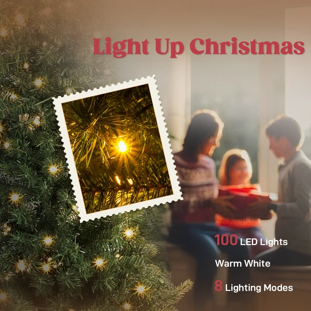 Alt view image 4 of 7 - 5 ft Prelit Whimsical Christmas Tree, Slim High Mountain Fir Holiday Decor with Leds and Modes Xmas Tree with Tips