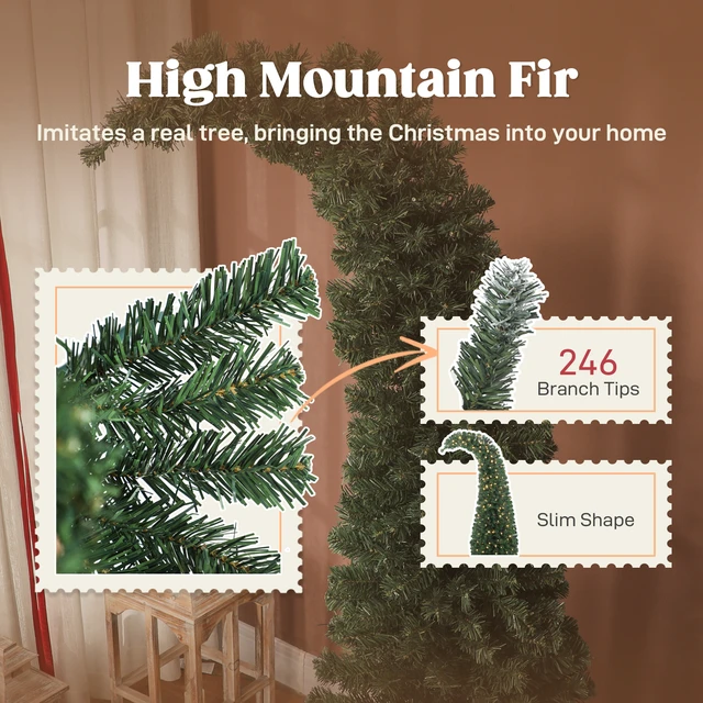 Alt view image 3 of 7 - 5 ft Prelit Whimsical Christmas Tree, Slim High Mountain Fir Holiday Decor with Leds and Modes Xmas Tree with Tips