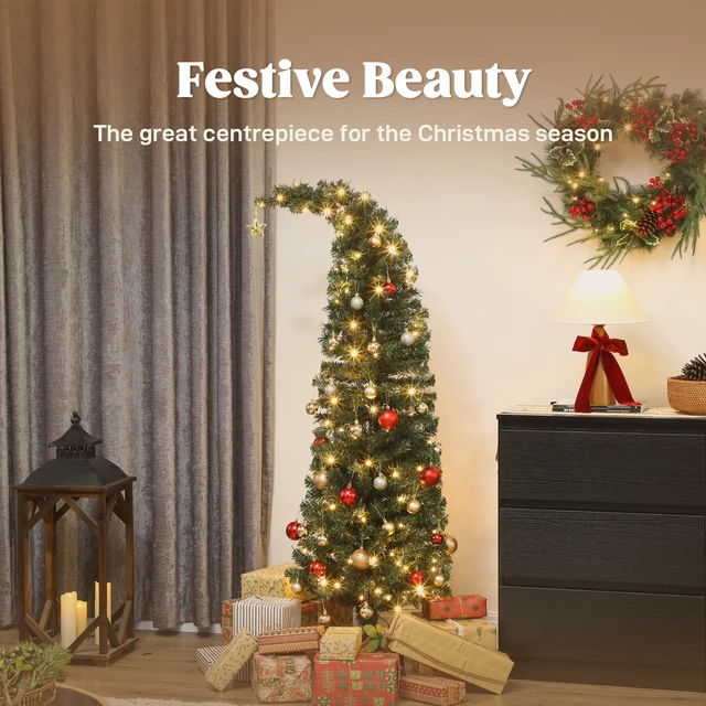 Alt view image 6 of 7 - 5 ft Prelit Whimsical Christmas Tree, Slim High Mountain Fir Holiday Decor with Leds and Modes Xmas Tree with Tips