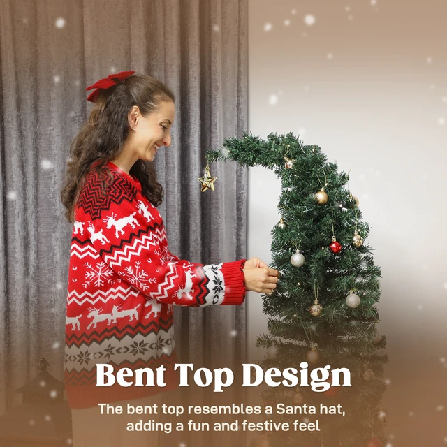 Alt view image 5 of 7 - 5 ft Prelit Whimsical Christmas Tree, Slim High Mountain Fir Holiday Decor with Leds and Modes Xmas Tree with Tips