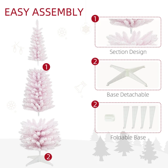 Alt view image 4 of 7 - Snow Flocked Artificial Pencil Christmas Tree, Slim Xmas Tree with Realistic Branches and Plastic Base Stand for Indoor