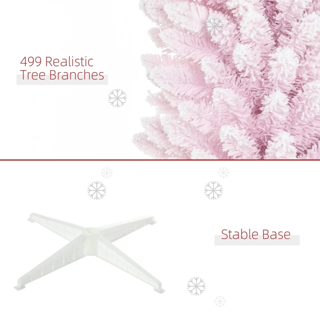 Alt view image 3 of 7 - Snow Flocked Artificial Pencil Christmas Tree, Slim Xmas Tree with Realistic Branches and Plastic Base Stand for Indoor