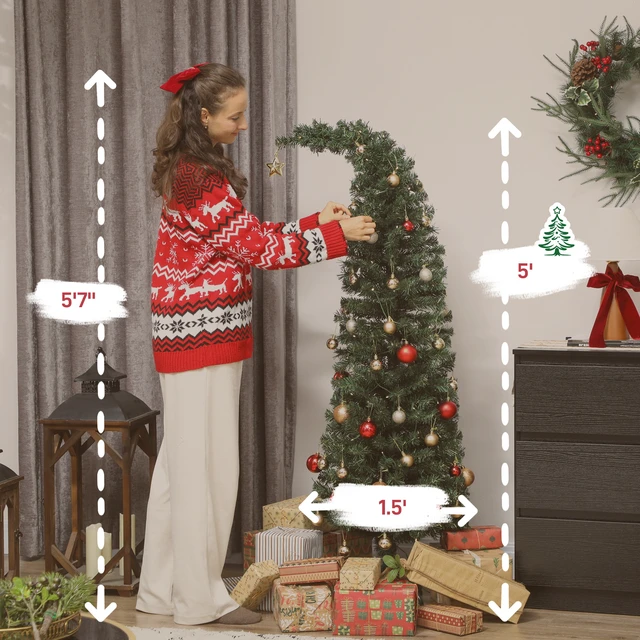 Alt view image 7 of 7 - 5 ft Prelit Whimsical Christmas Tree, Slim High Mountain Fir Holiday Decor with Leds and Modes Xmas Tree with Tips