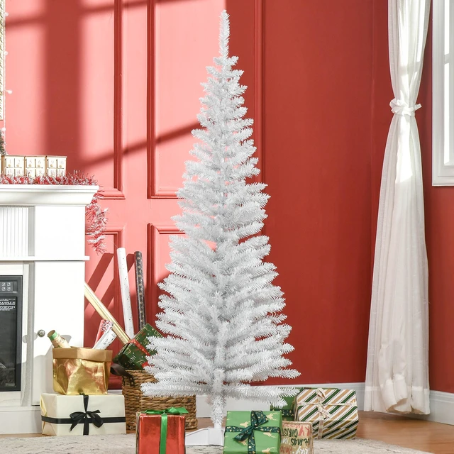 Alt view image 2 of 7 - Artificial Pencil Christmas Tree, Slim Xmas Tree with Realistic Branch Tips and Plastic Stand, White, Plastic