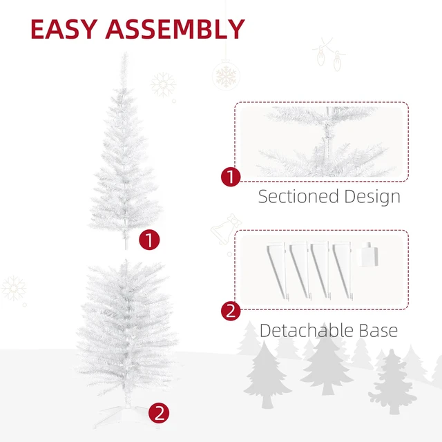Alt view image 3 of 7 - Artificial Pencil Christmas Tree, Slim Xmas Tree with Realistic Branch Tips and Plastic Stand, White, Plastic