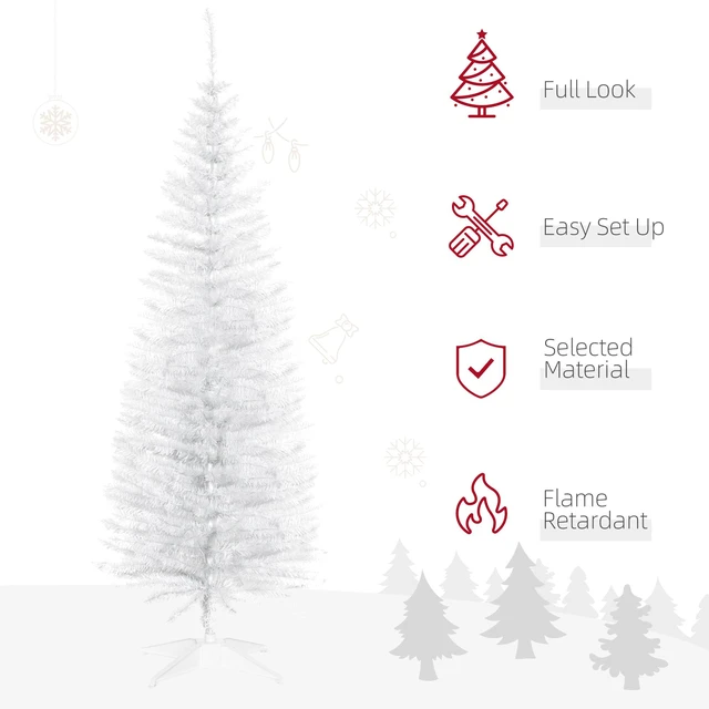 Alt view image 6 of 7 - Artificial Pencil Christmas Tree, Slim Xmas Tree with Realistic Branch Tips and Plastic Stand, White, Plastic