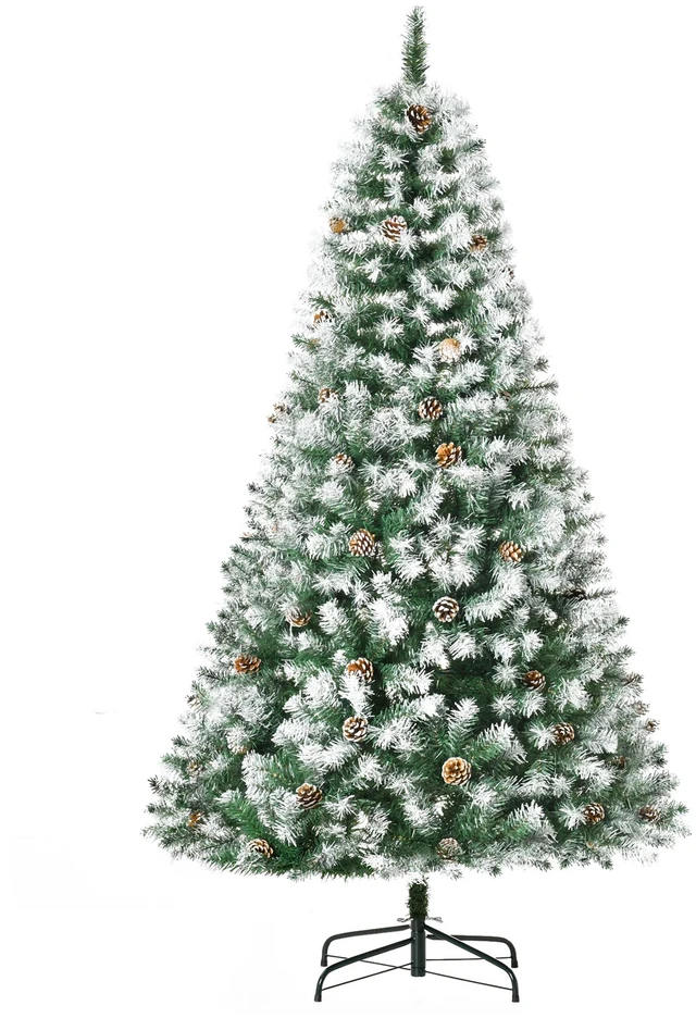 Main image of 6 ft Unlit Snow Dusted Full Fir Artificial Christmas Tree with Realistic Branches, Cones and Tips, Green, PVC